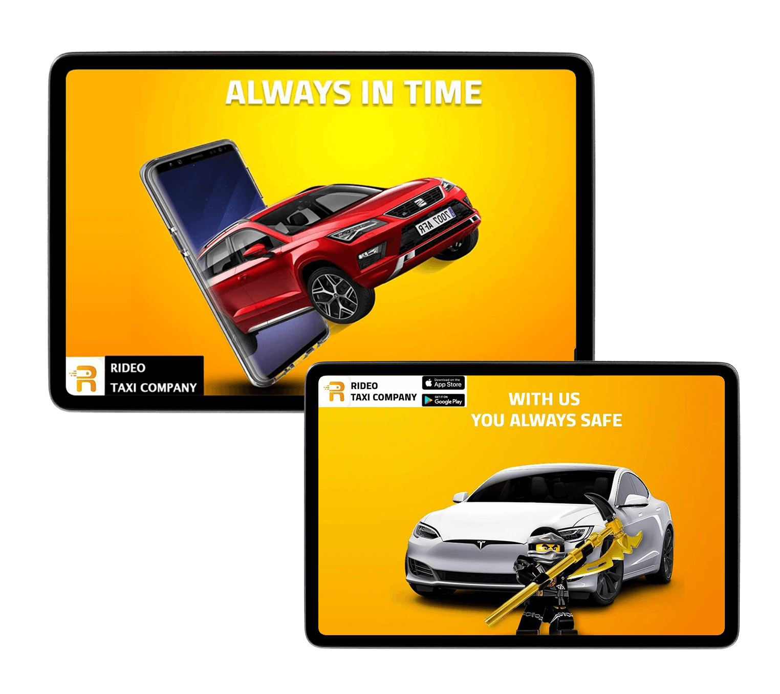 Image of app development portfolio with showcased Rideo project work