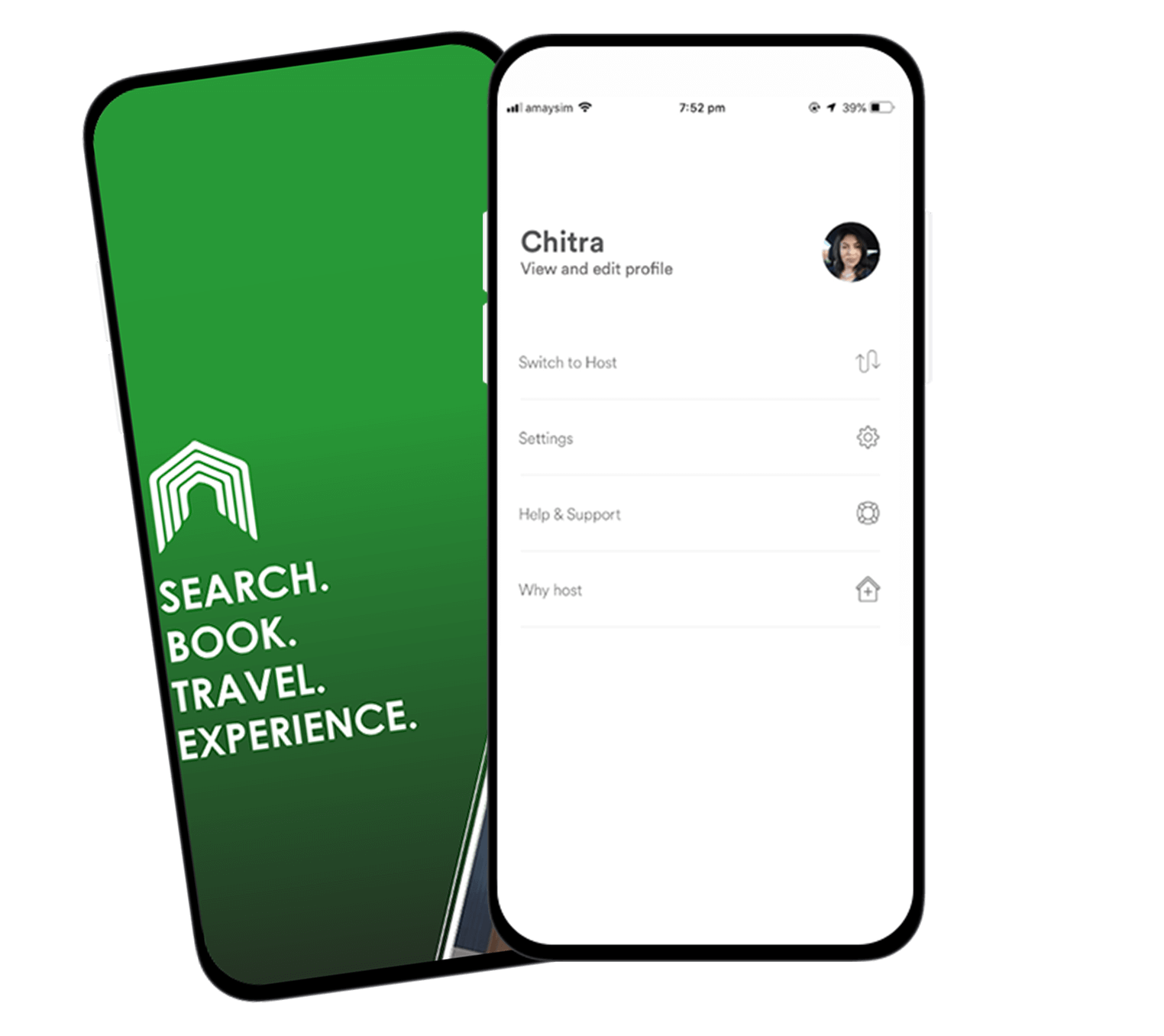 Image of app interface for AirHme home rental platform